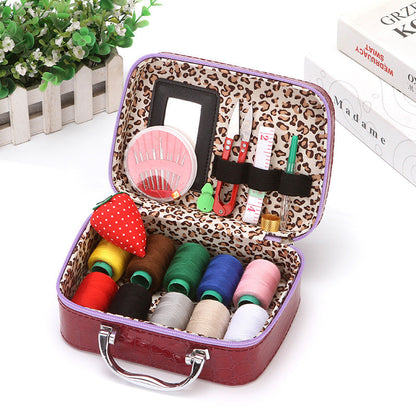 Compact Travel Sewing Kit in Synthetic Leather Box