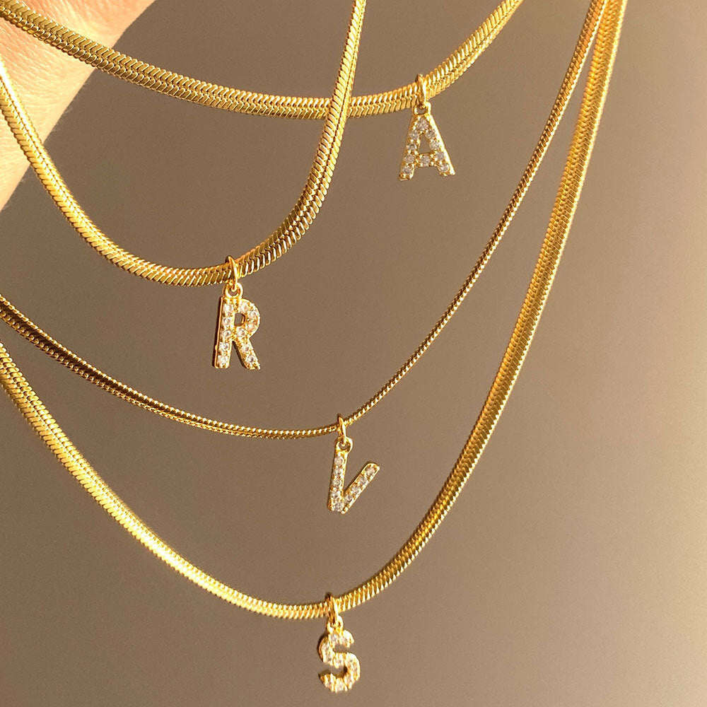 Dainty Letter Diamond Bar Chain Necklace