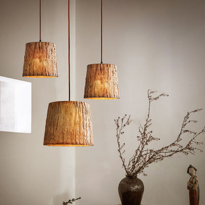 Natural Wood Hanging Light in Brown Finish