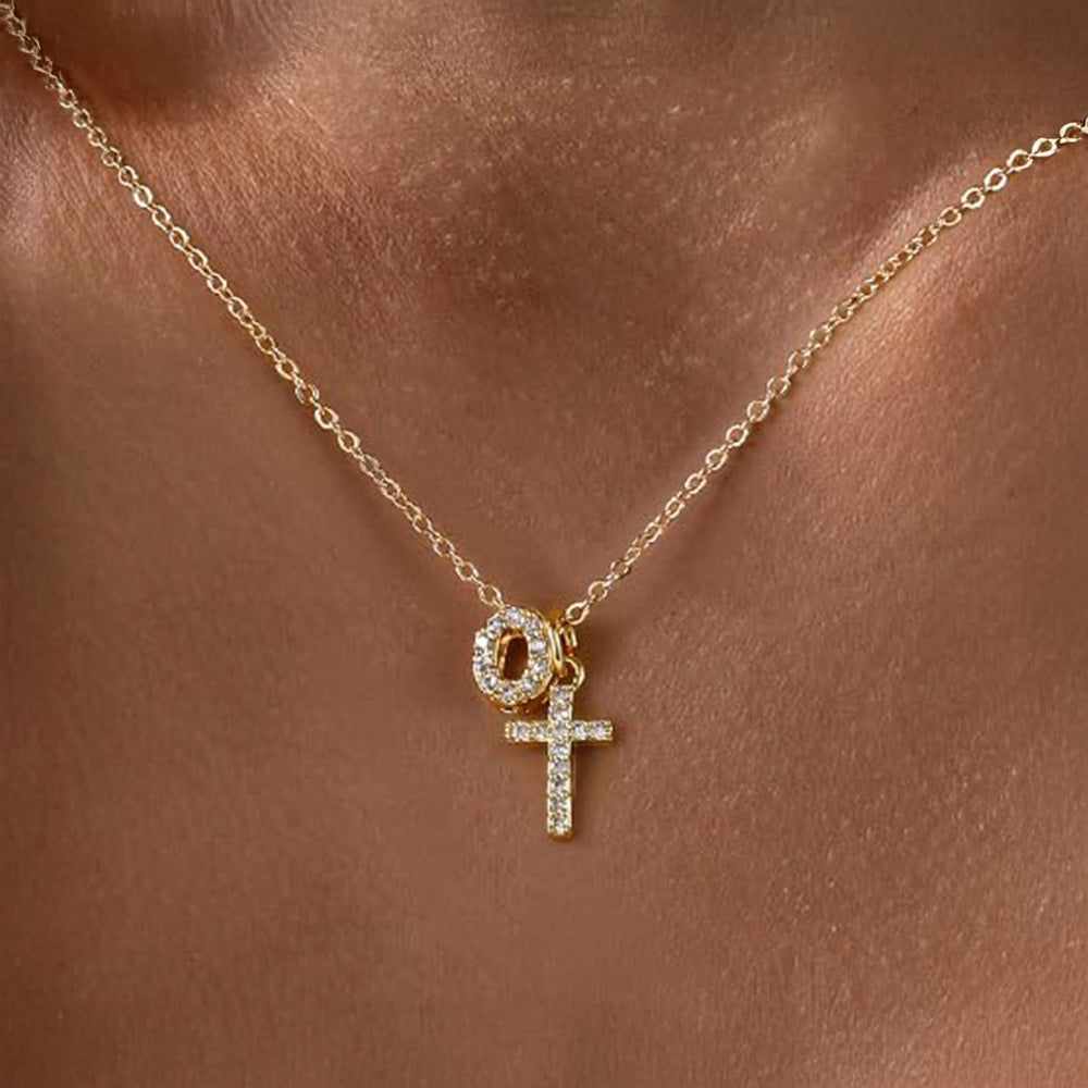 Delicate Diamond Letter & Cross Pendant Necklace