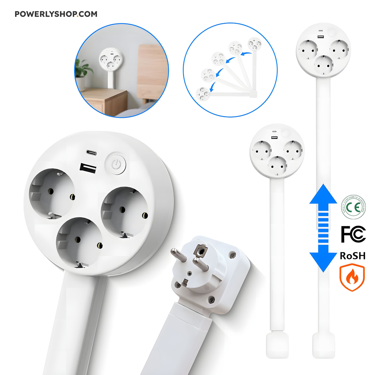Flexible Power Strip with USB and Adjustable Arm
