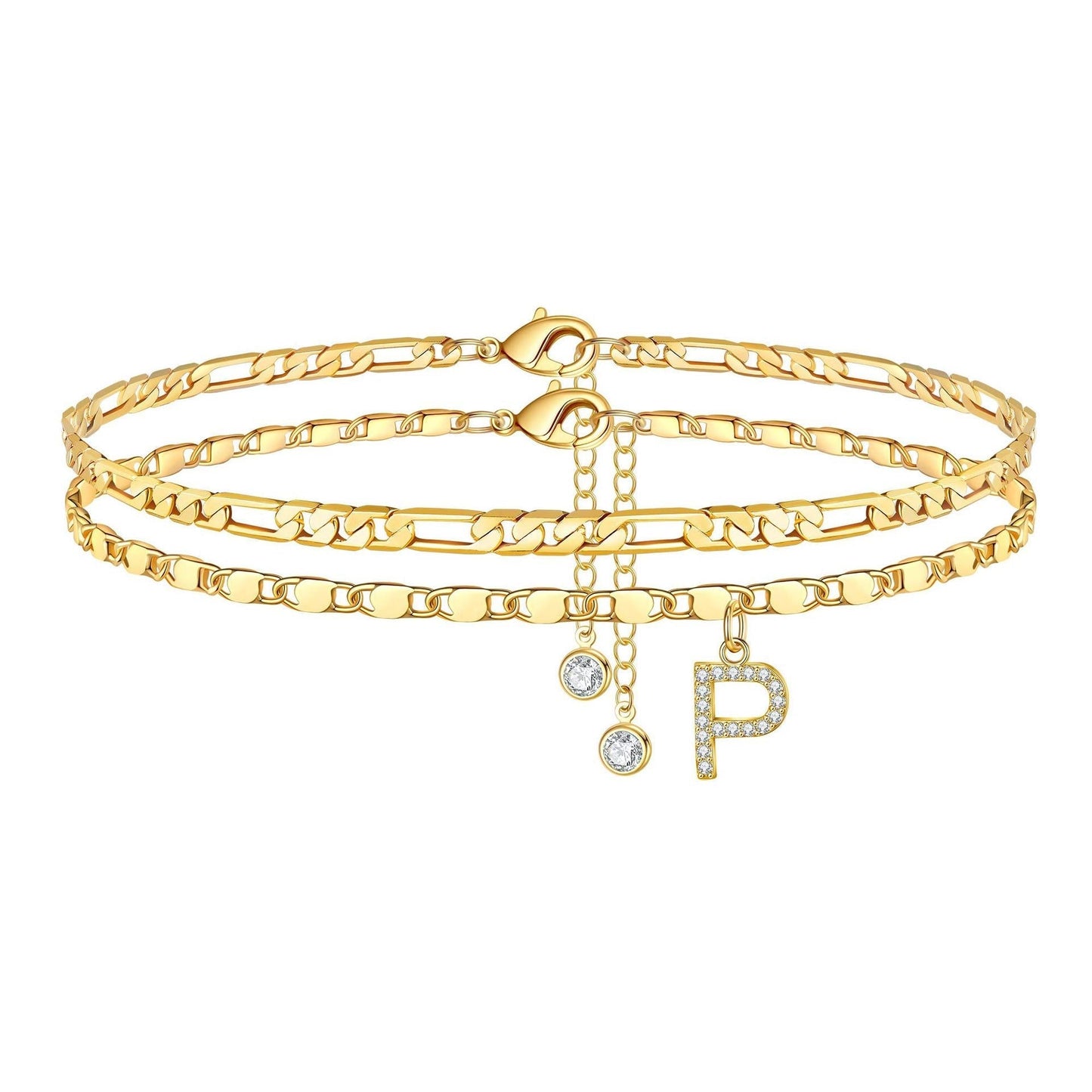 Custom Gold Monogram Anklet Necklace Set