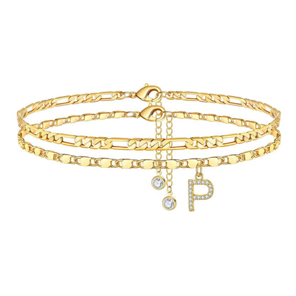 Custom Gold Monogram Anklet Necklace Set