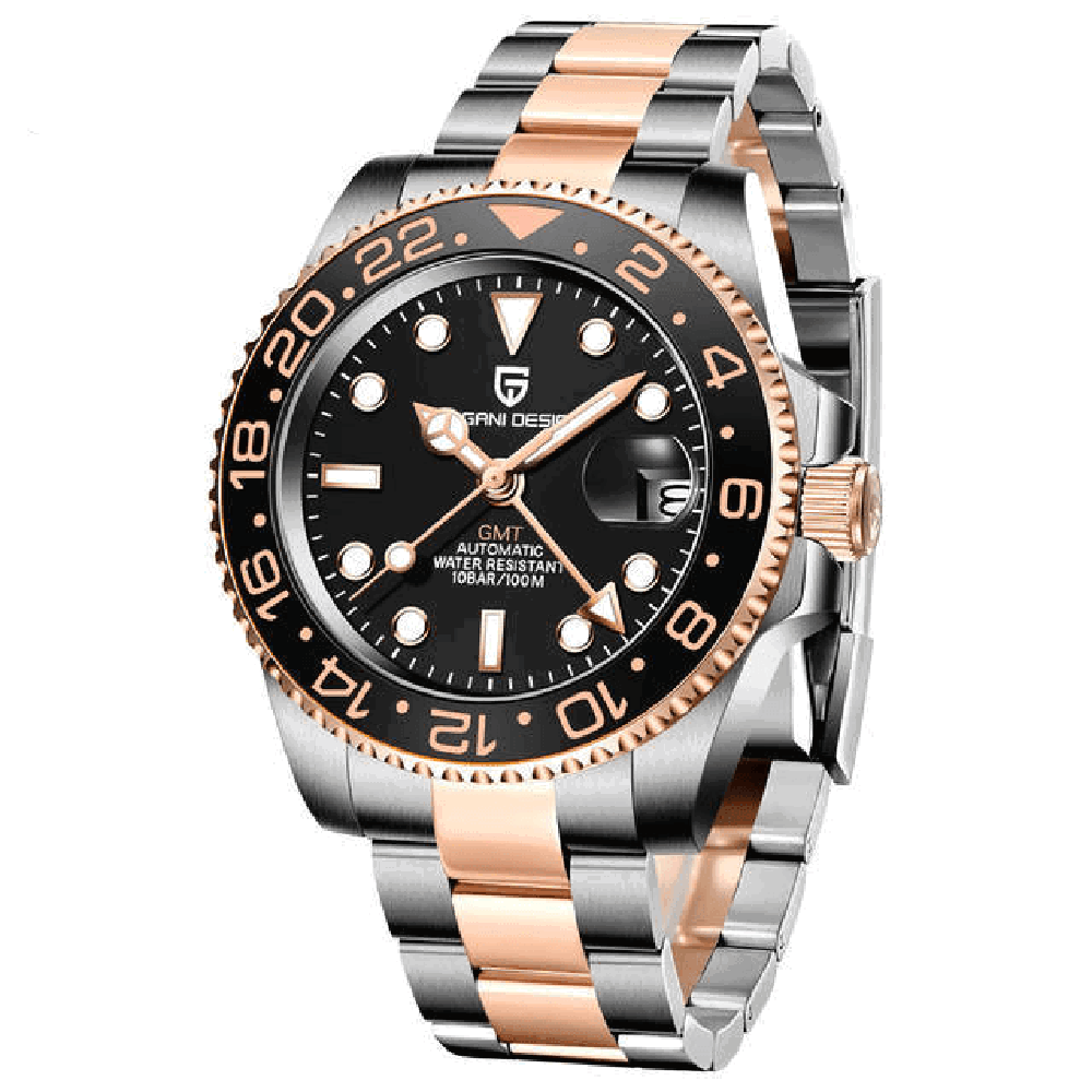 Luxury 40mm Automatic GMT Steel Watch - Sapphire Glass
