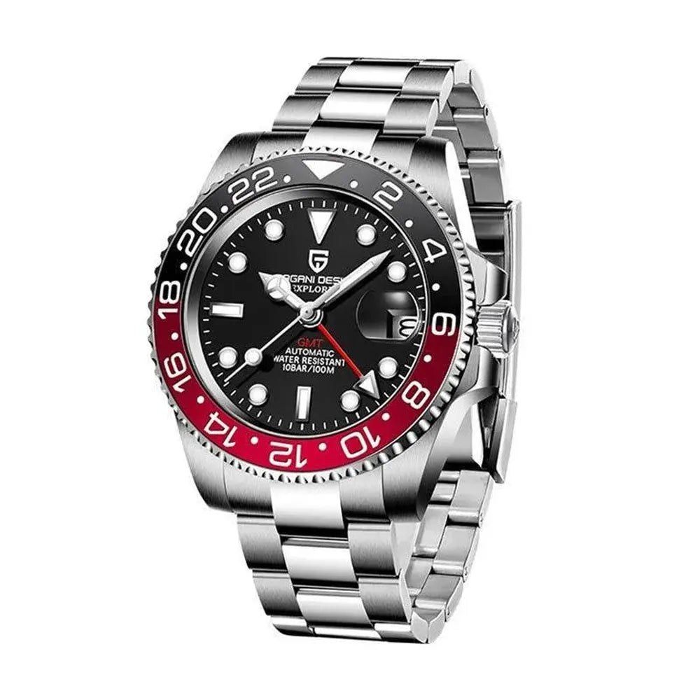 Luxury 40mm Automatic GMT Steel Watch - Sapphire Glass