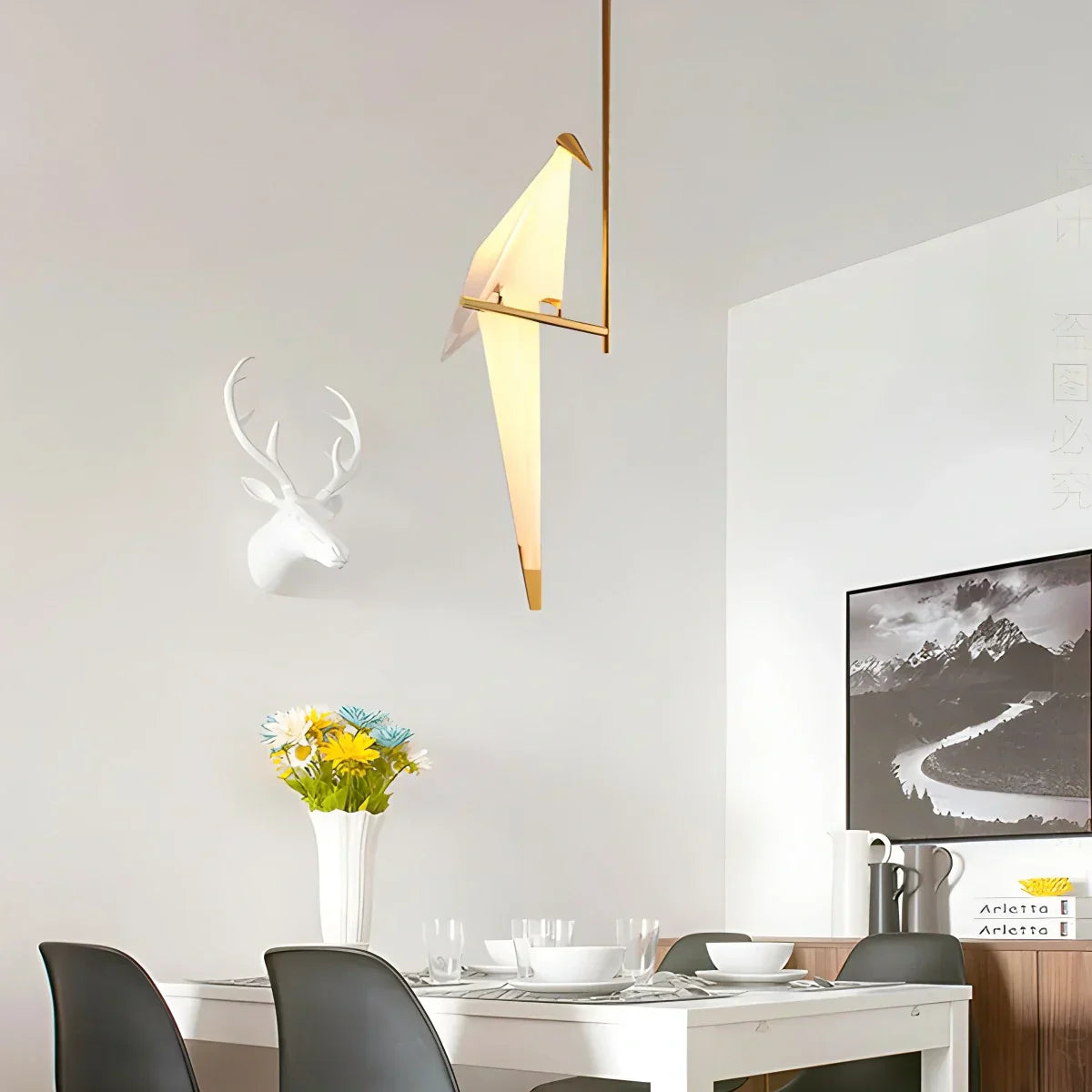 Delicate White Bird Pendant Light Fixture