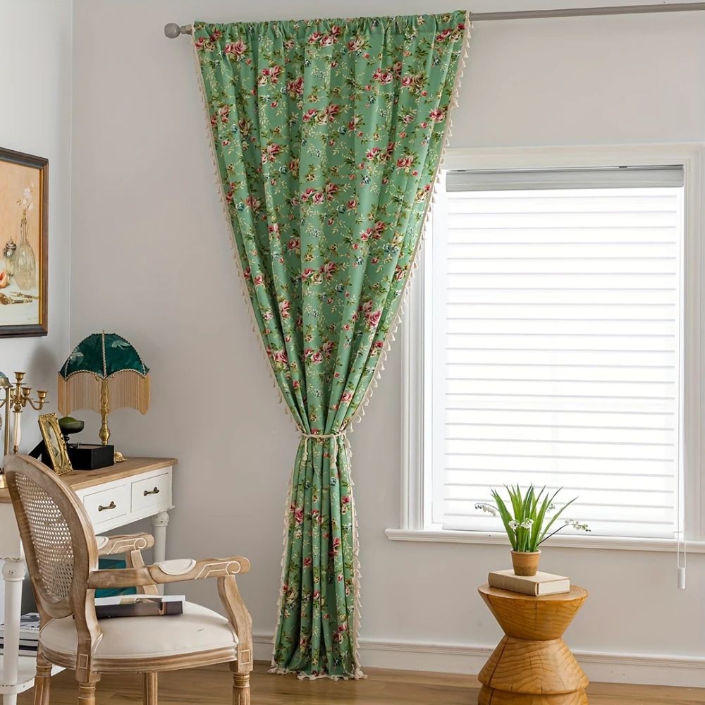 Rustic Floral Beaded Window Curtain - Luxicro