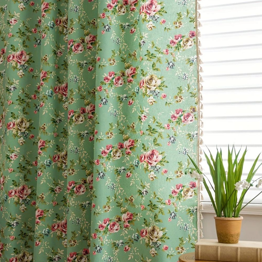 Rustic Floral Beaded Window Curtain