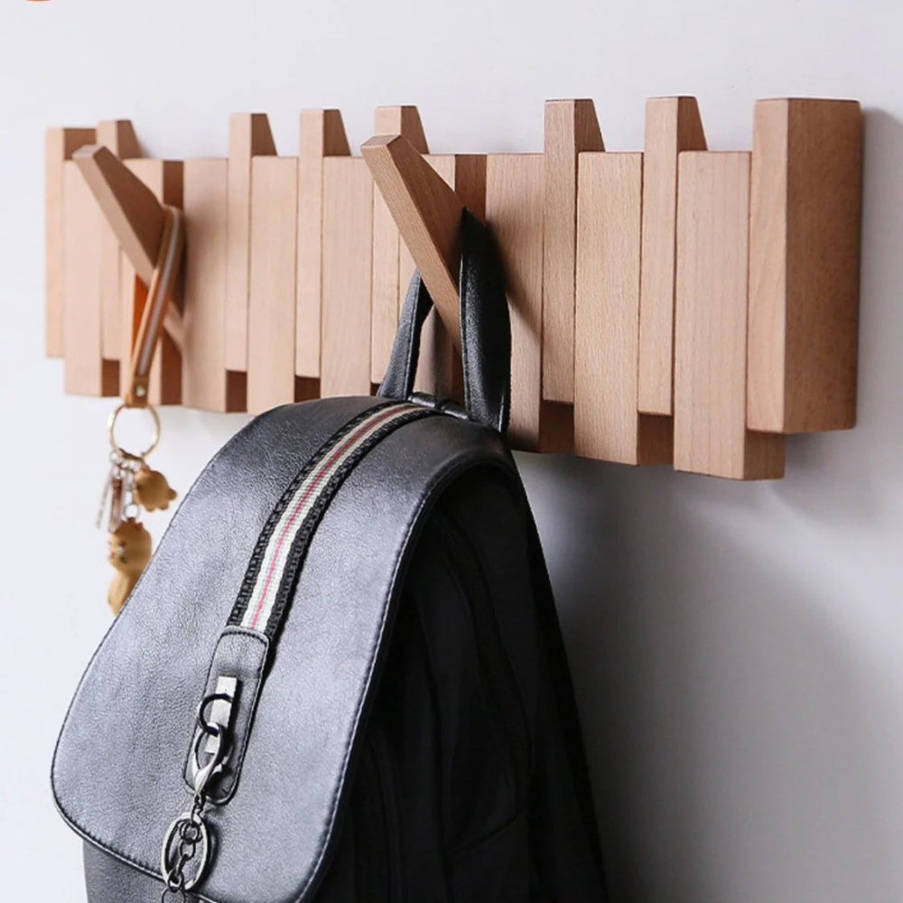 Space Saving Wooden Coat Hook Wall Rack
