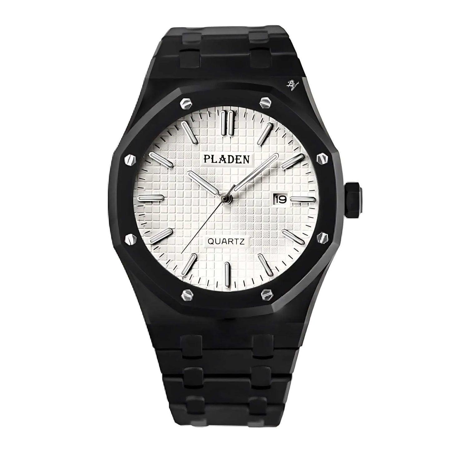 Slim 43mm Stainless Steel Quartz Watch - Clear Crystal Face
