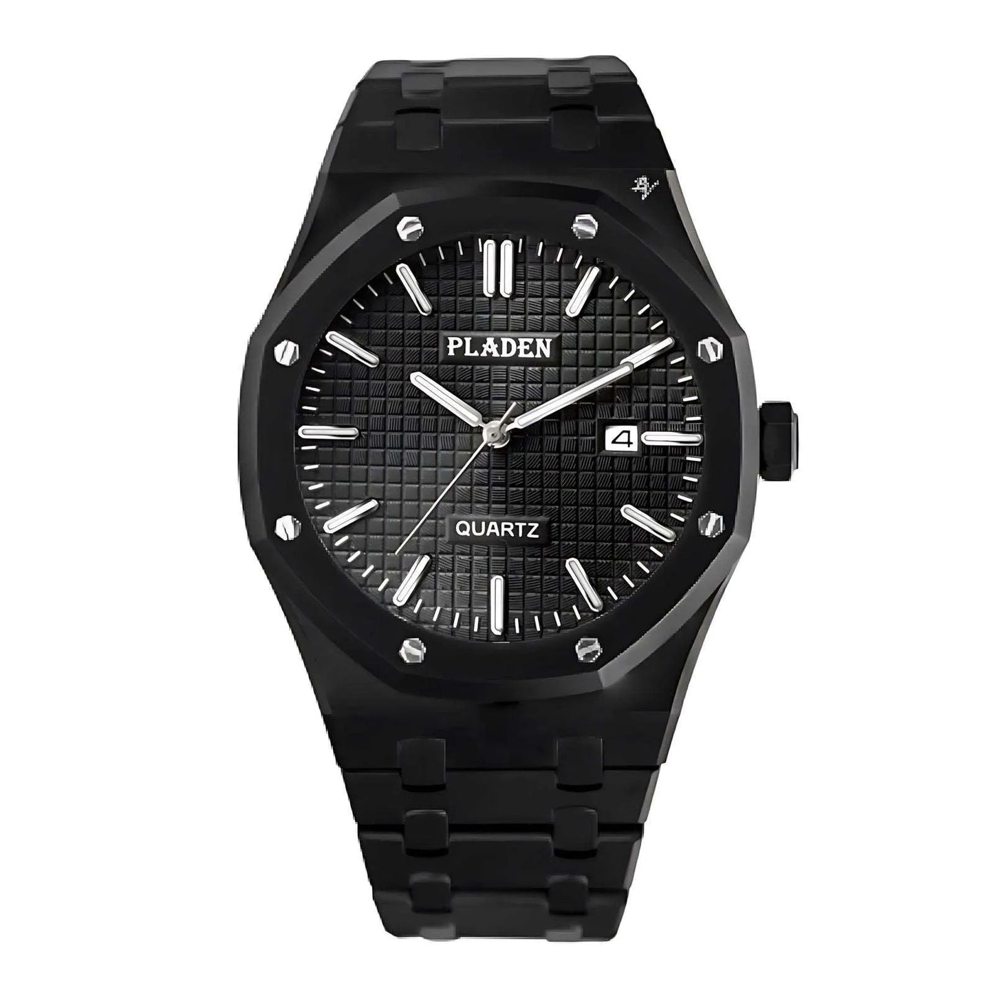 Slim 43mm Stainless Steel Quartz Watch - Clear Crystal Face