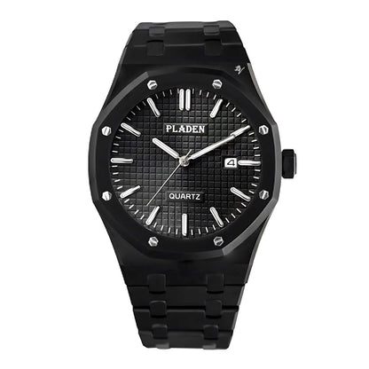 Slim 43mm Stainless Steel Quartz Watch - Clear Crystal Face