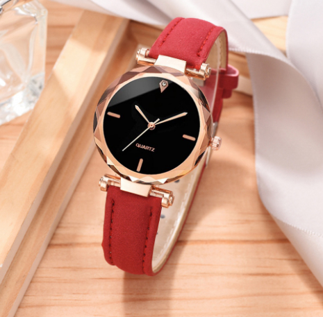 Elegant Brown Edgeless Diamond Cut Leather Wrist Watch - Luxicro