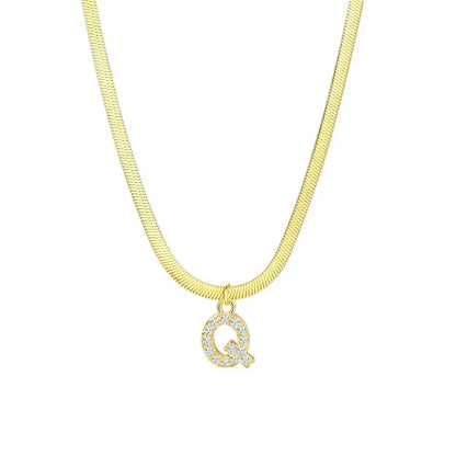 Dainty Letter Diamond Bar Chain Necklace