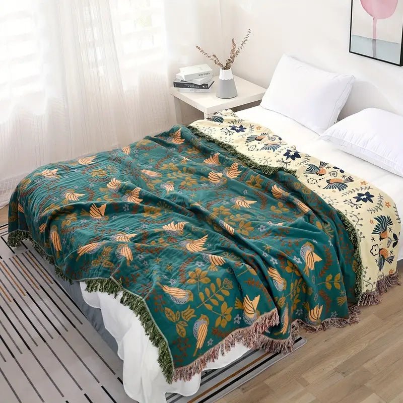 Cozy Reversible Bird Pattern Throw Blanket