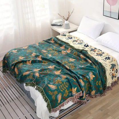 Cozy Reversible Bird Pattern Throw Blanket