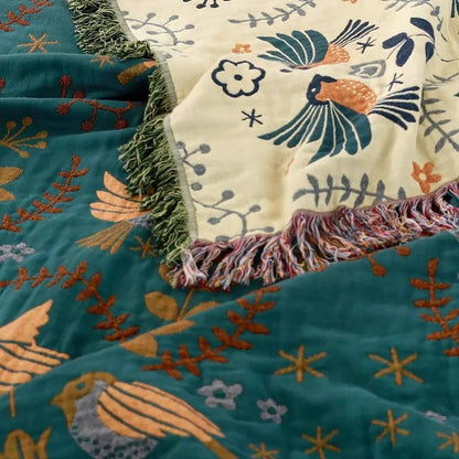 Cozy Reversible Bird Pattern Throw Blanket