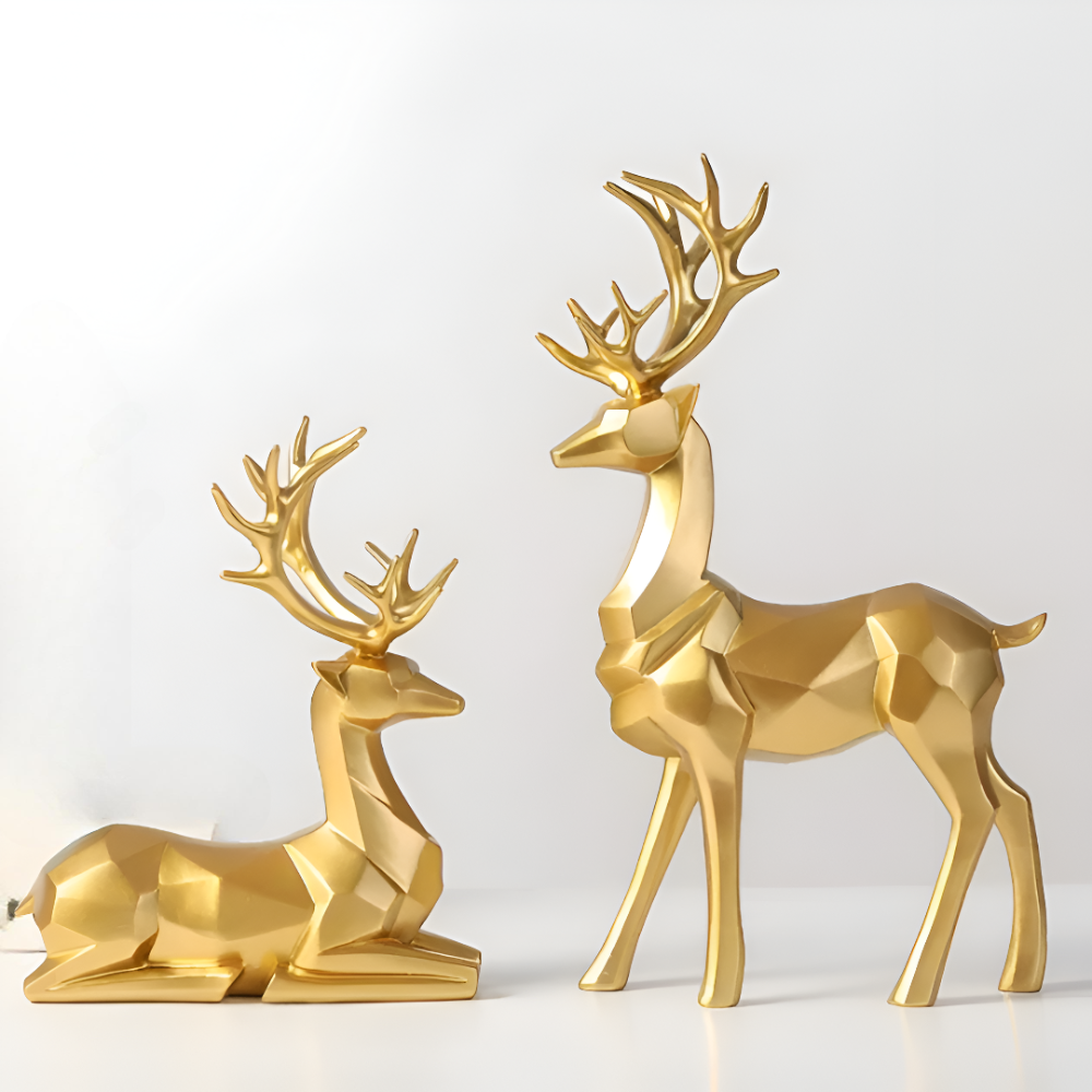 Stylish Reindeer Decor Set – 2pc Resin Figurine Ornament - Luxicro
