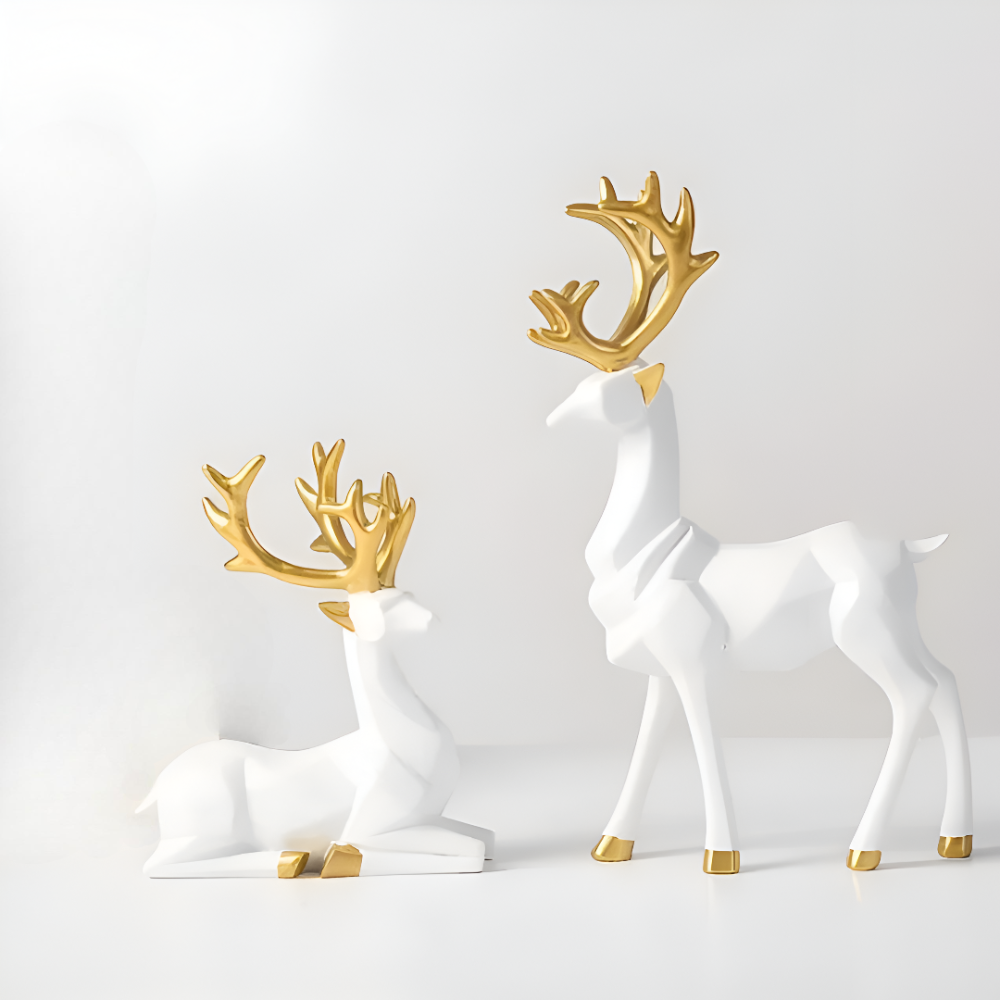 Stylish Reindeer Decor Set – 2pc Resin Figurine Ornament