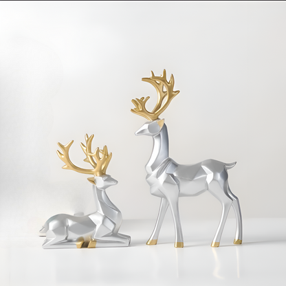 Stylish Reindeer Decor Set – 2pc Resin Figurine Ornament