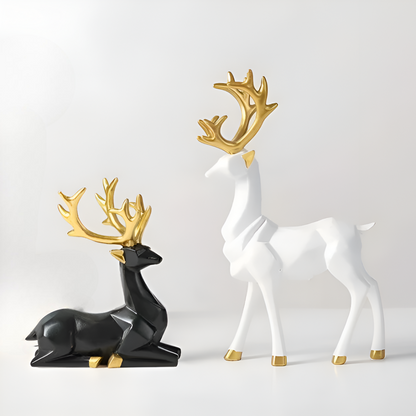 Stylish Reindeer Decor Set – 2pc Resin Figurine Ornament