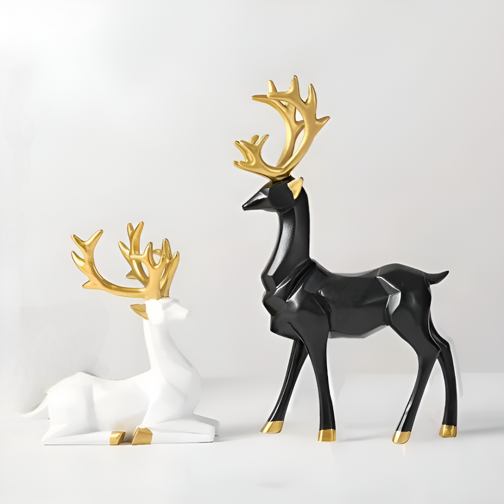 Stylish Reindeer Decor Set – 2pc Resin Figurine Ornament