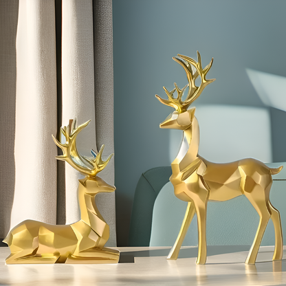 Stylish Reindeer Decor Set – 2pc Resin Figurine Ornament