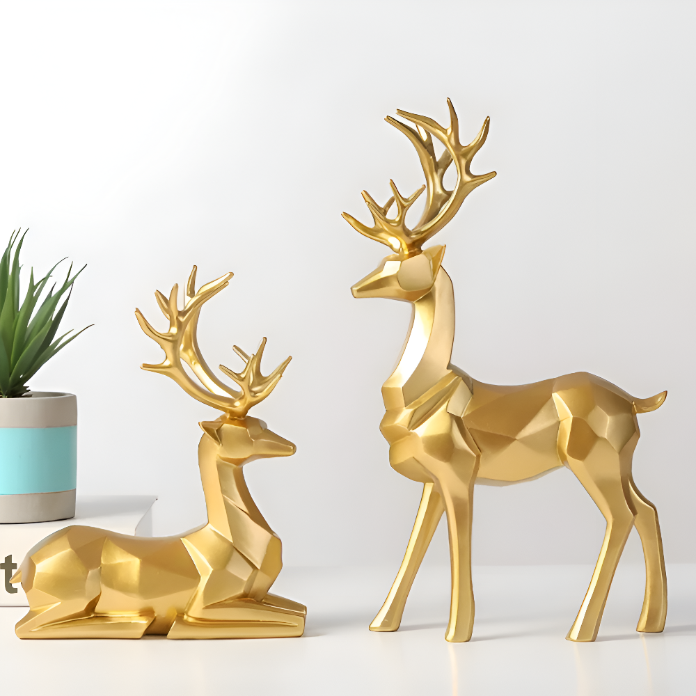 Stylish Reindeer Decor Set – 2pc Resin Figurine Ornament