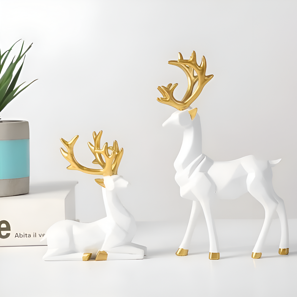Stylish Reindeer Decor Set – 2pc Resin Figurine Ornament