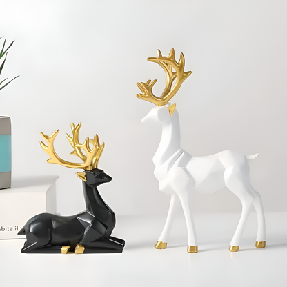 Stylish Reindeer Decor Set – 2pc Resin Figurine Ornament