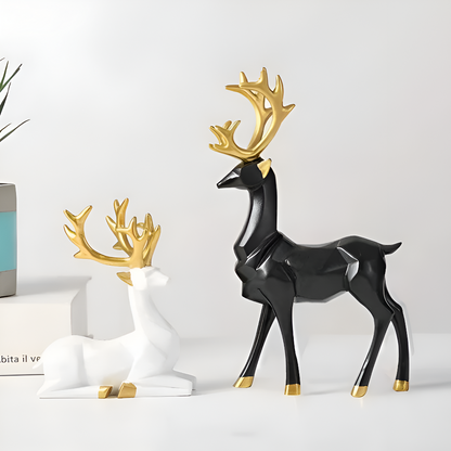 Stylish Reindeer Decor Set – 2pc Resin Figurine Ornament