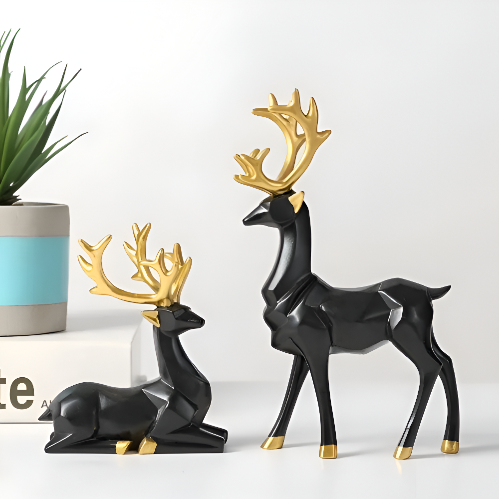 Stylish Reindeer Decor Set – 2pc Resin Figurine Ornament