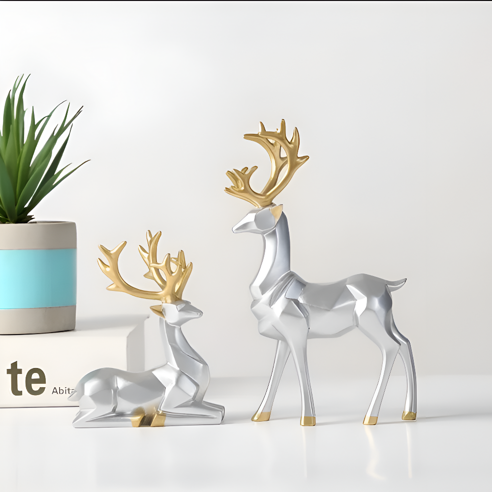 Stylish Reindeer Decor Set – 2pc Resin Figurine Ornament