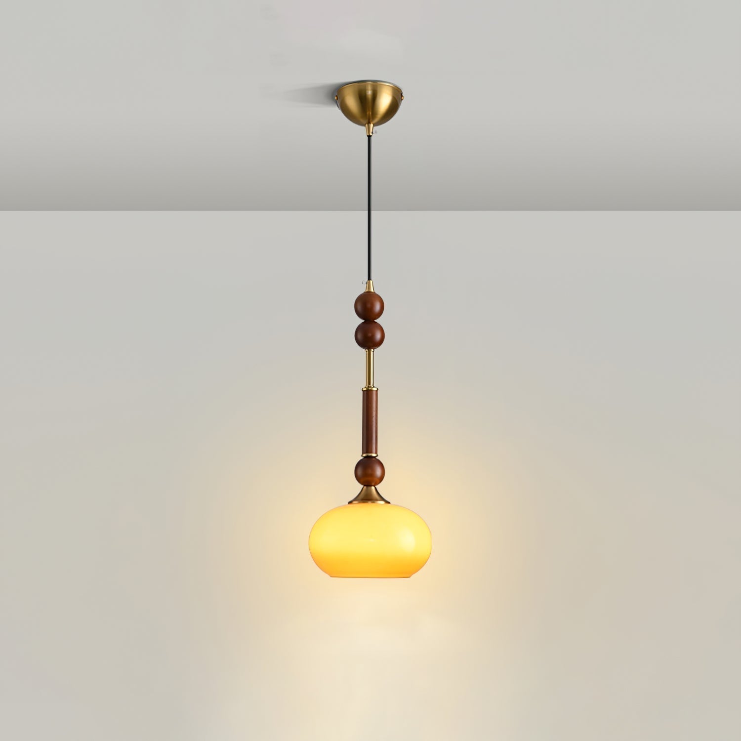 Elegant Wooden Brass Pendant LED Light Fixture - Luxicro