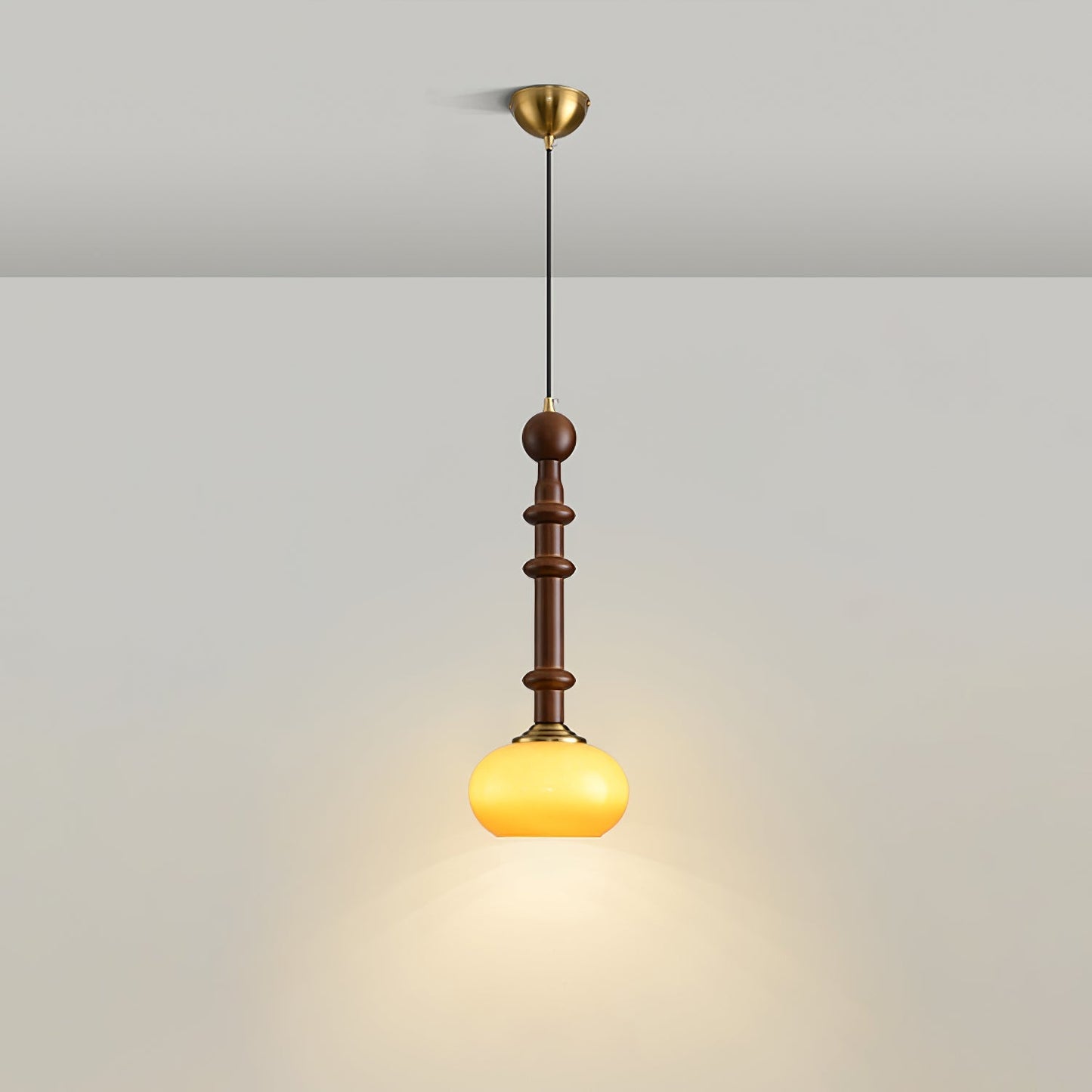 Elegant Wooden Brass Pendant LED Light Fixture