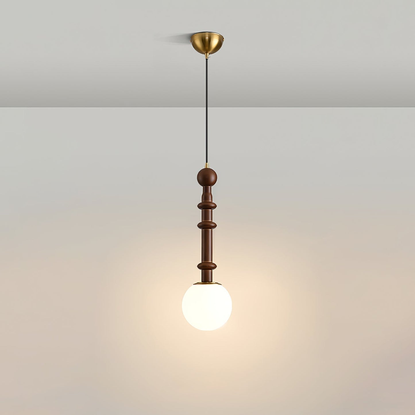 Elegant Wooden Brass Pendant LED Light Fixture