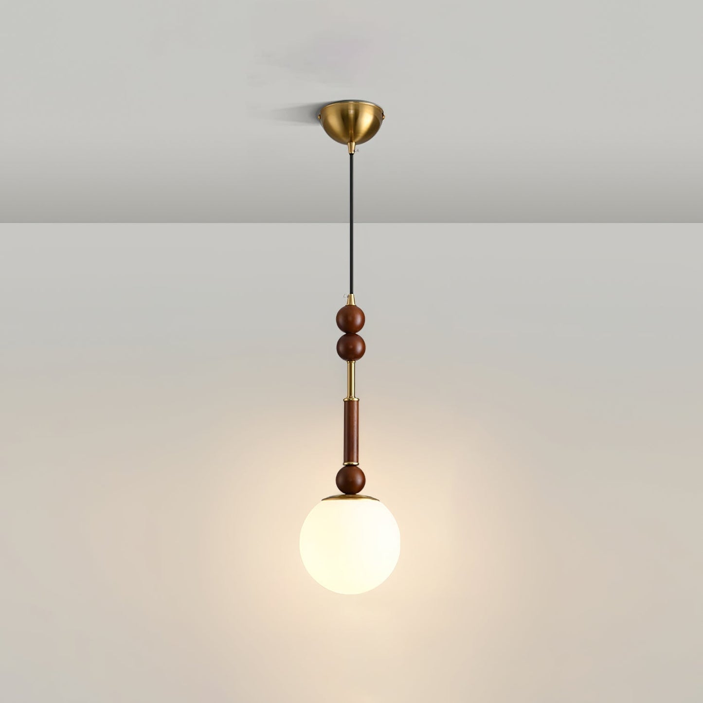 Elegant Wooden Brass Pendant LED Light Fixture