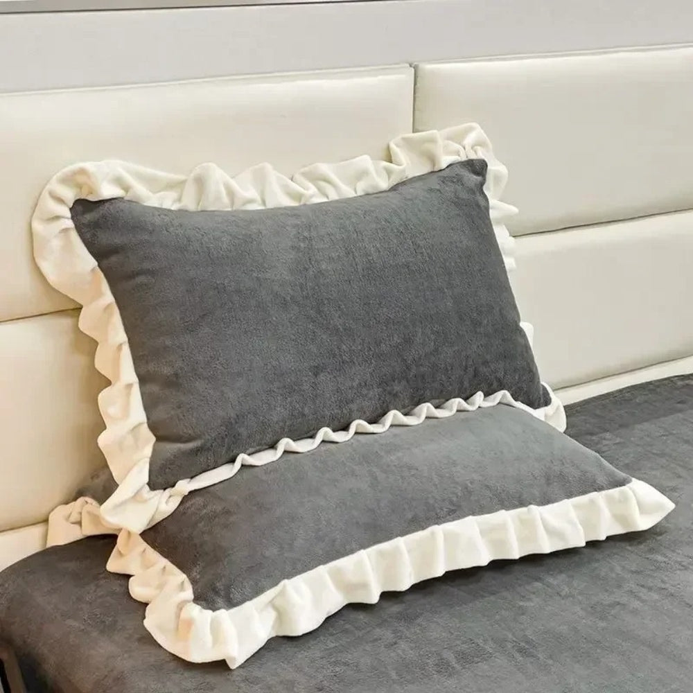 Soft Pink Ruffled Throw Pillow Cover