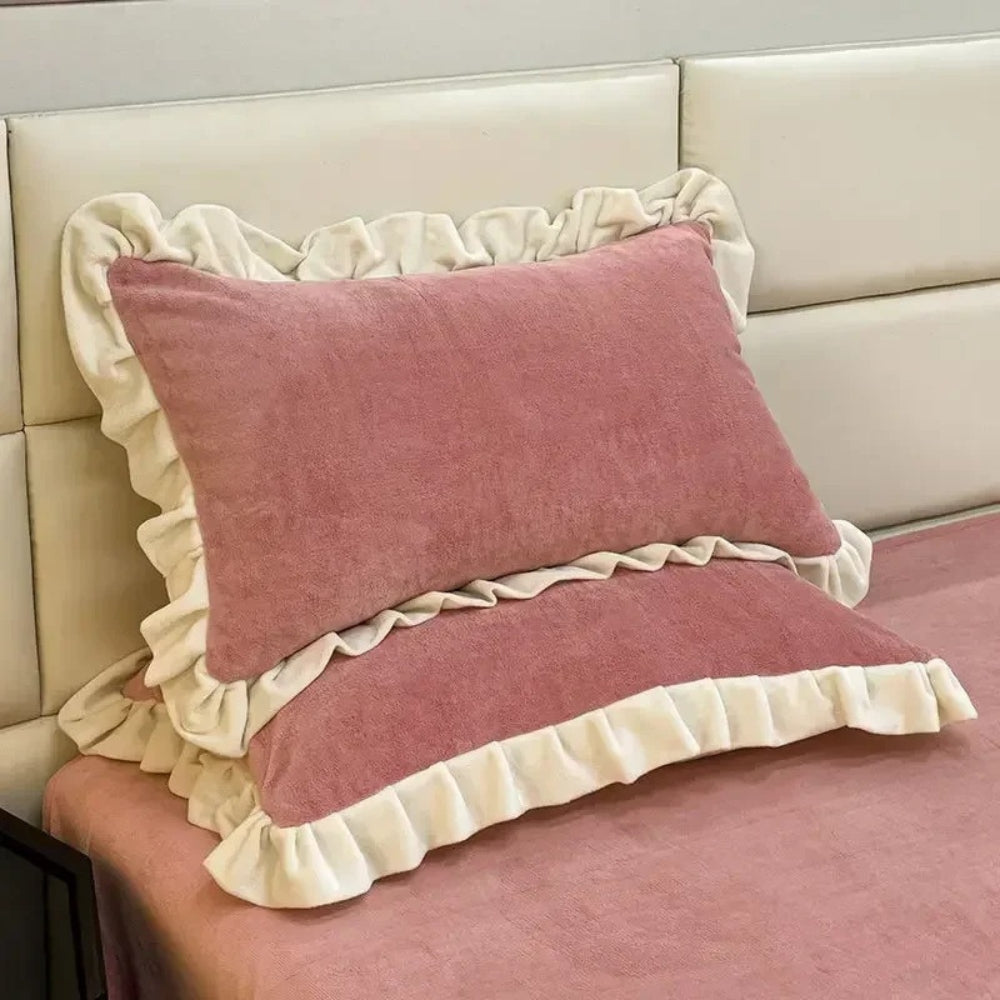 Soft Pink Ruffled Throw Pillow Cover