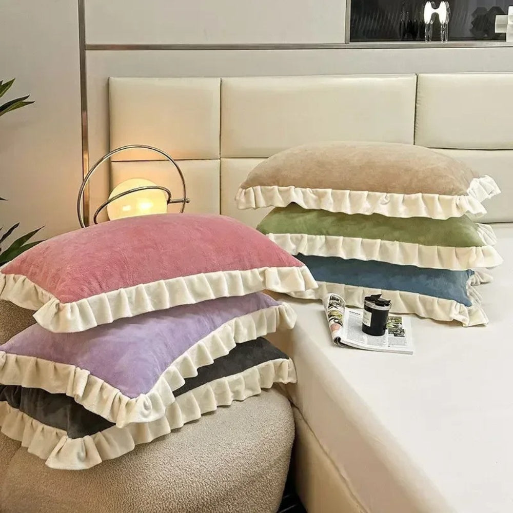 Soft Pink Ruffled Throw Pillow Cover - Luxicro