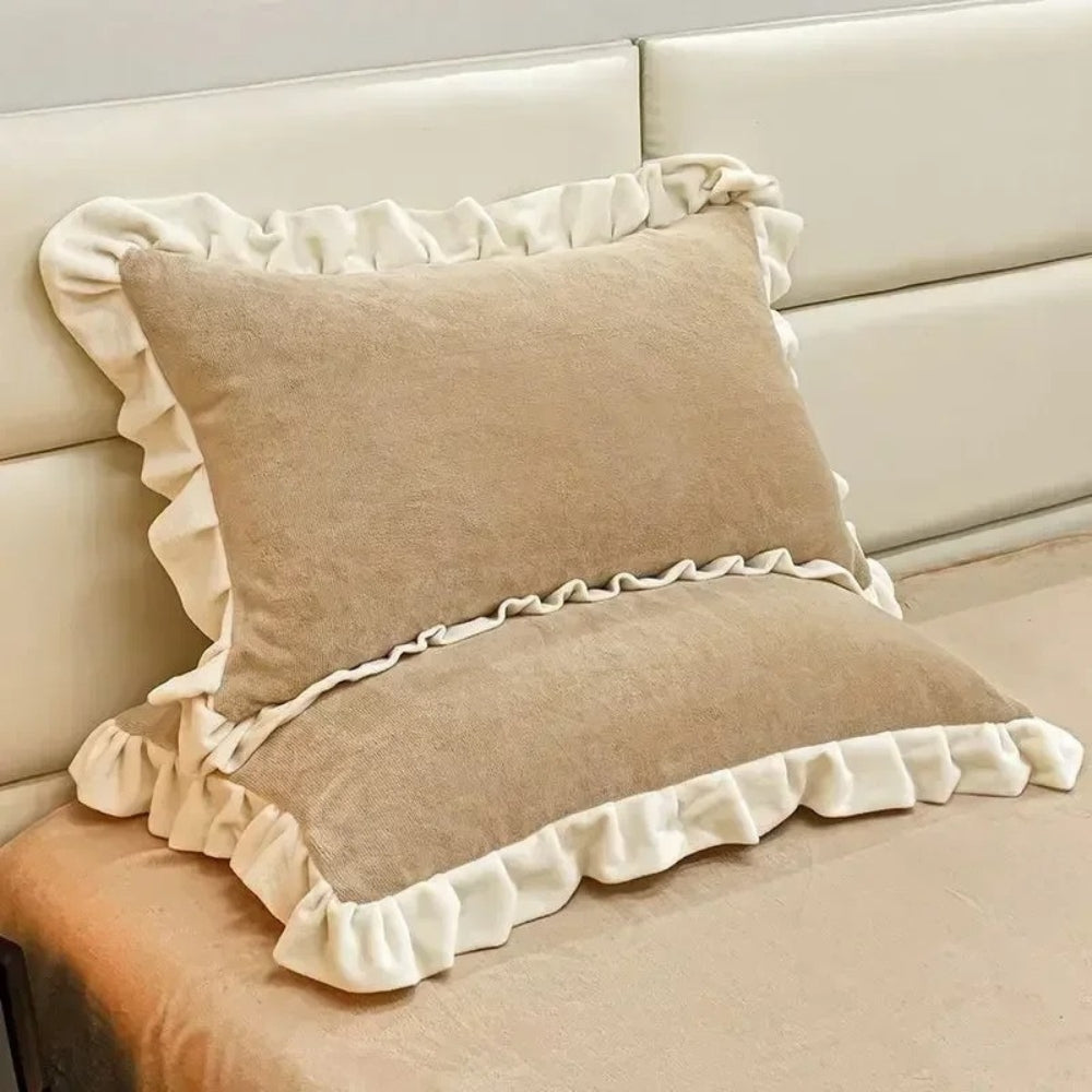 Soft Pink Ruffled Throw Pillow Cover