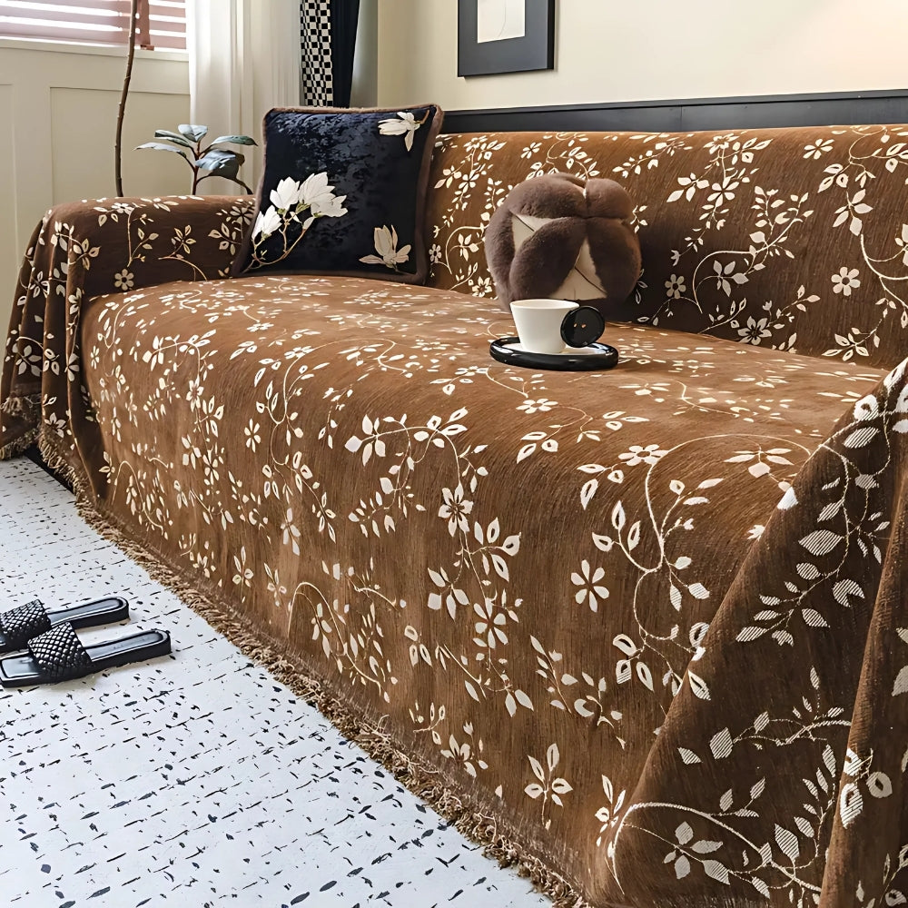 Vintage Floral Beige Couch Slipcover - Luxicro