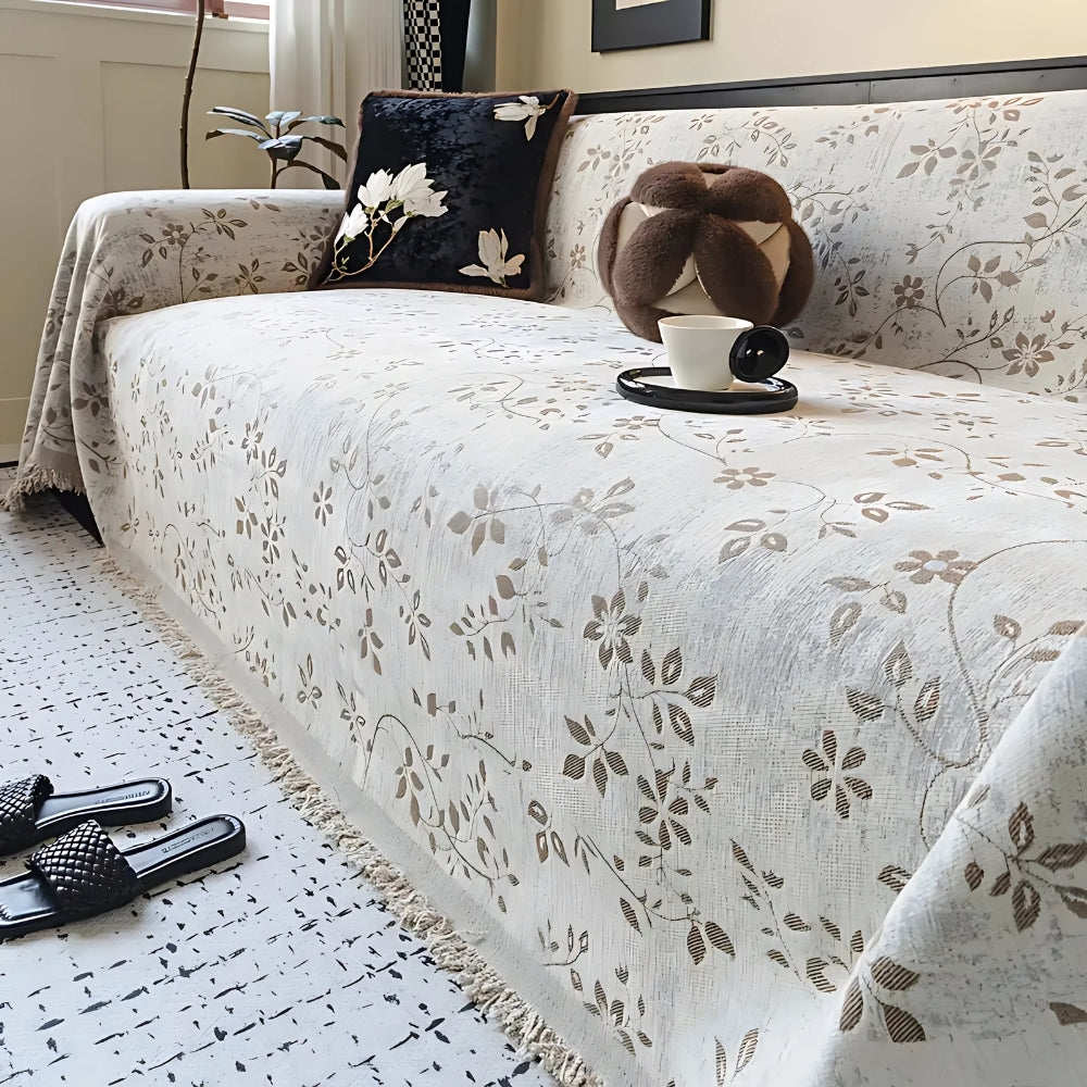 Vintage Floral Beige Couch Slipcover
