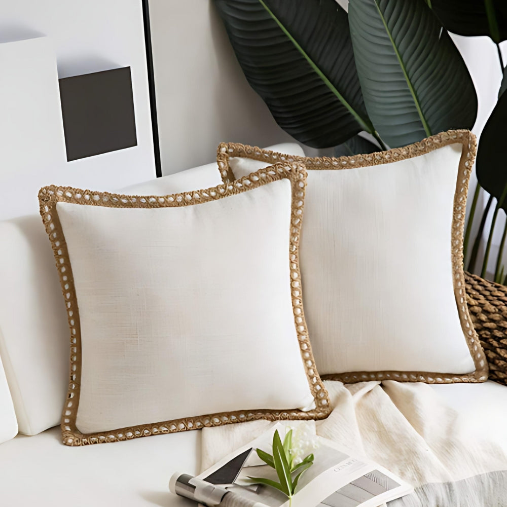 Natural Fabric Edge Throw Pillow Cover