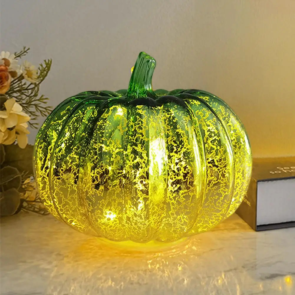 Bright Glass Pumpkin Decoration with Soft Lights