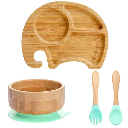 Natural Bamboo Baby Tableware Set with Suction Base