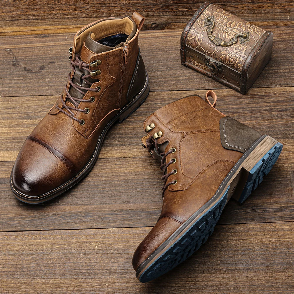 Grip Men's Leather Work Boots - Lace Up, Heavy Duty - Luxicro