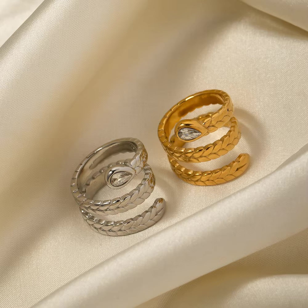 Sparkling Triple Leaf Crystal Ring