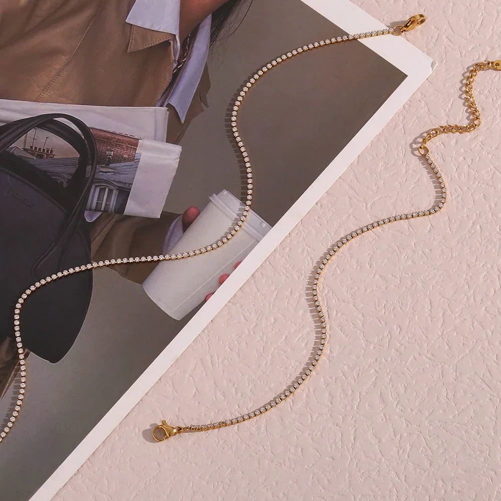 Dainty 2mm Slim Chain Bracelet Necklace Set