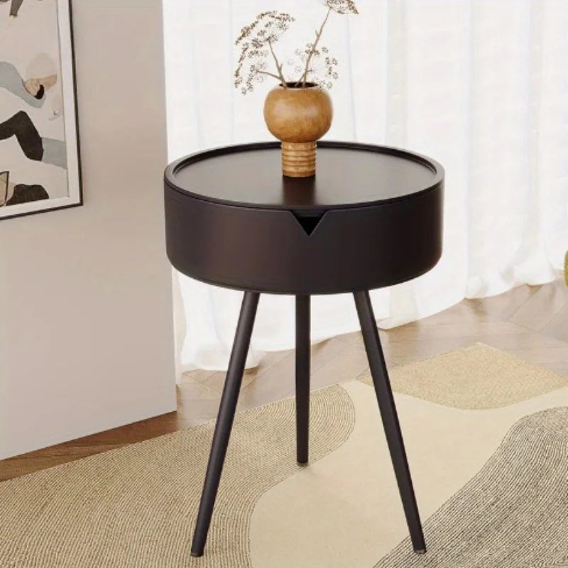 Space Saving Small Round Side Table with Shelf
